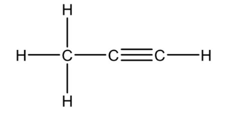 Structural Formula for Propyne, CH3C≡CH or C3H4. .
